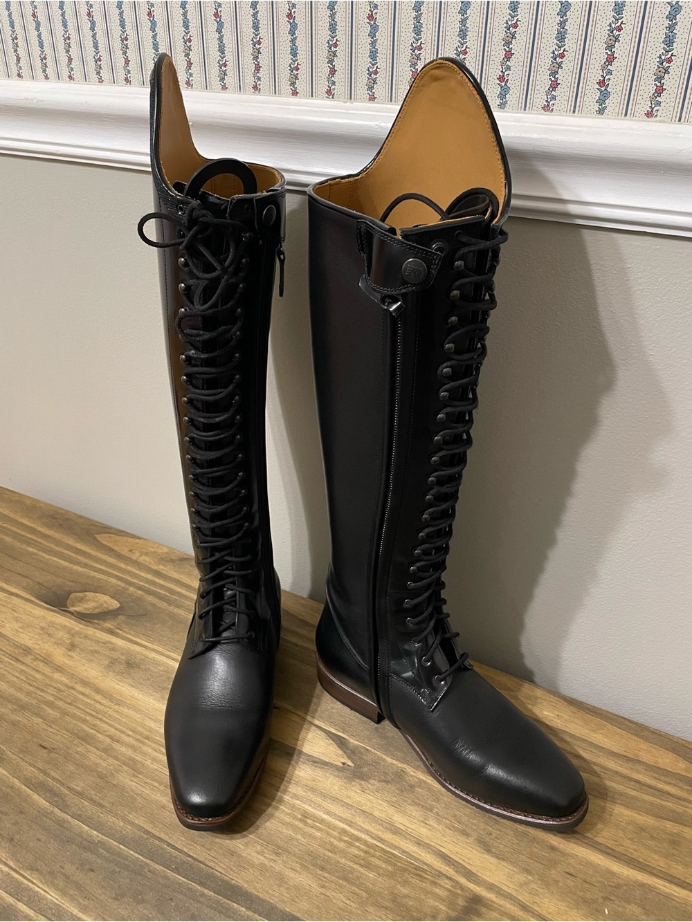 DeNiro Black Lace Up Tall Riding Boots 38 C-M - Picture 3 of 9